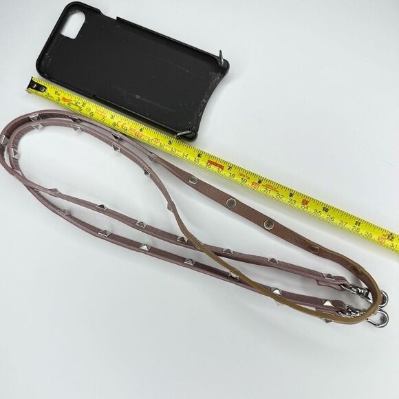 Bandolier Emma Crossbody Phone Case – Mauve Pebbled Leather with Studded Strap – - Picture 3 of 7